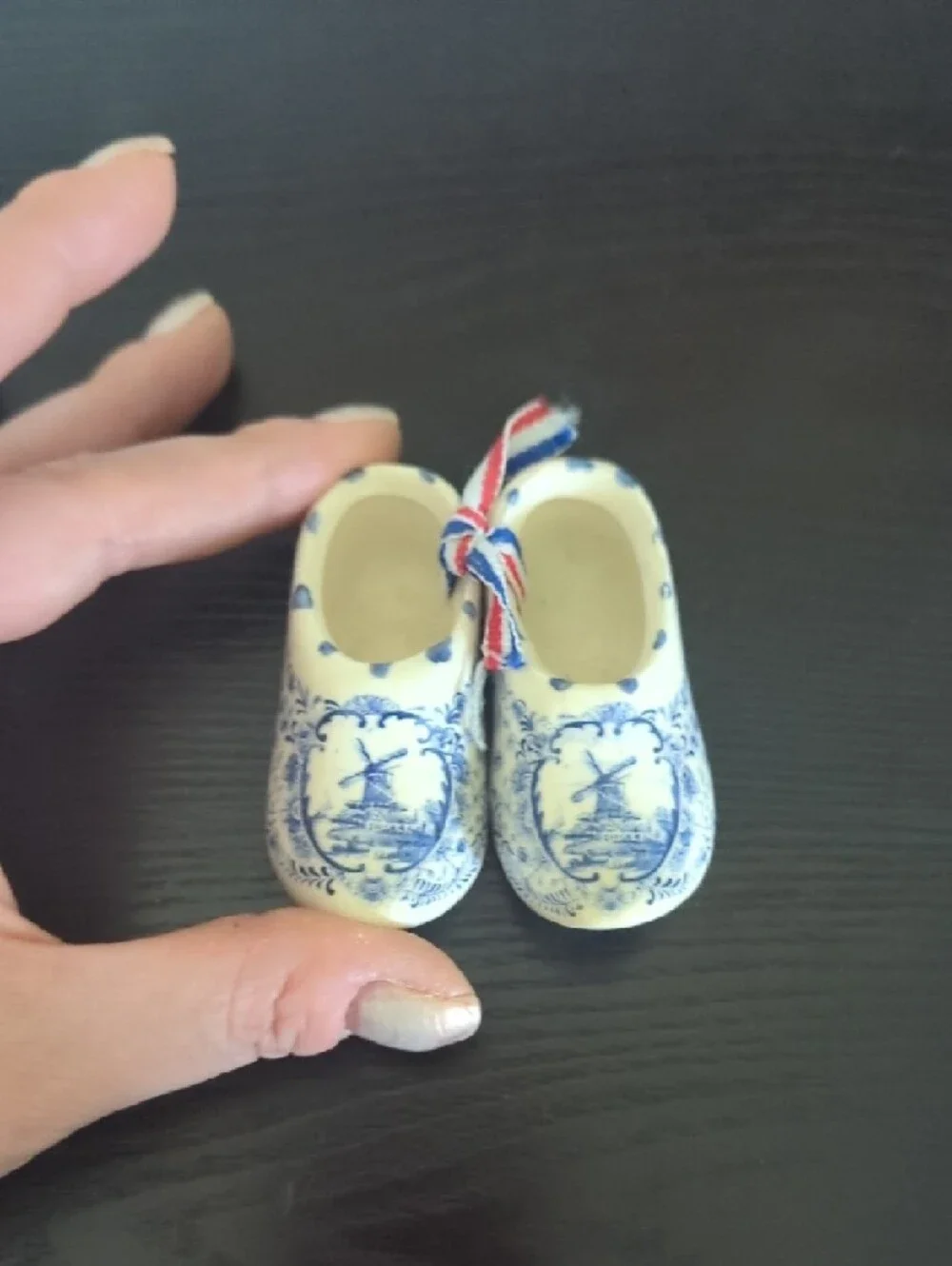 Handmade Holland Blue and White Delft-Style Ceramic Mini Clogs